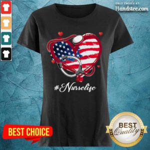 Heart American Flag Nurse Life Ladies Tee
