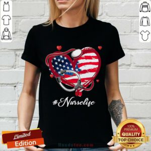 Heart American Flag Nurse Life V-neck