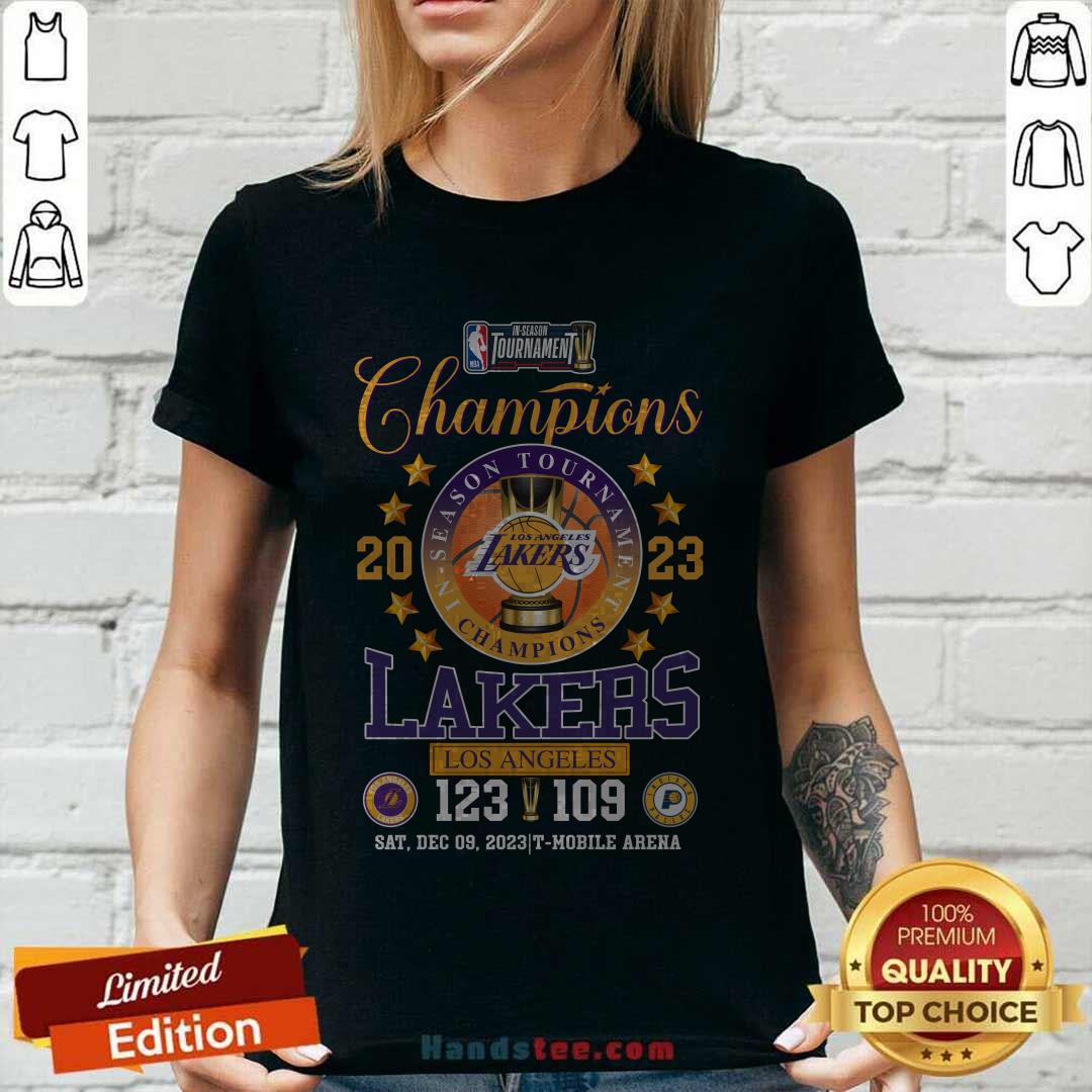 In-Season Tournament Champions 2023 Los Angeles Lakers 123 – 109 Indiana Pacers Sat, Dec 09, 2023 T-Mobile Arena Offficial ladies-tee