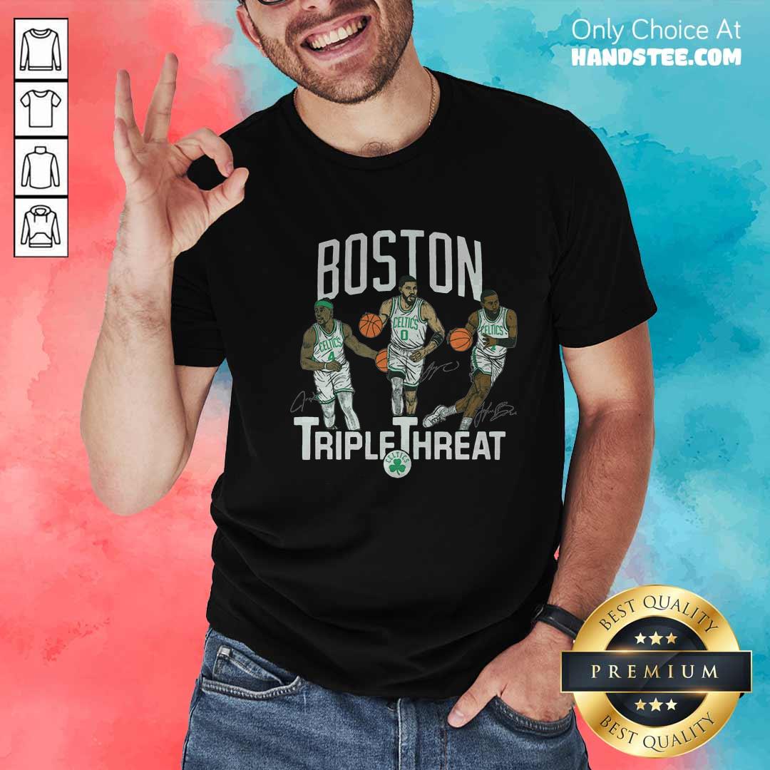 Official Celtics Triple Threat Holiday Tatum Brown T-shirt