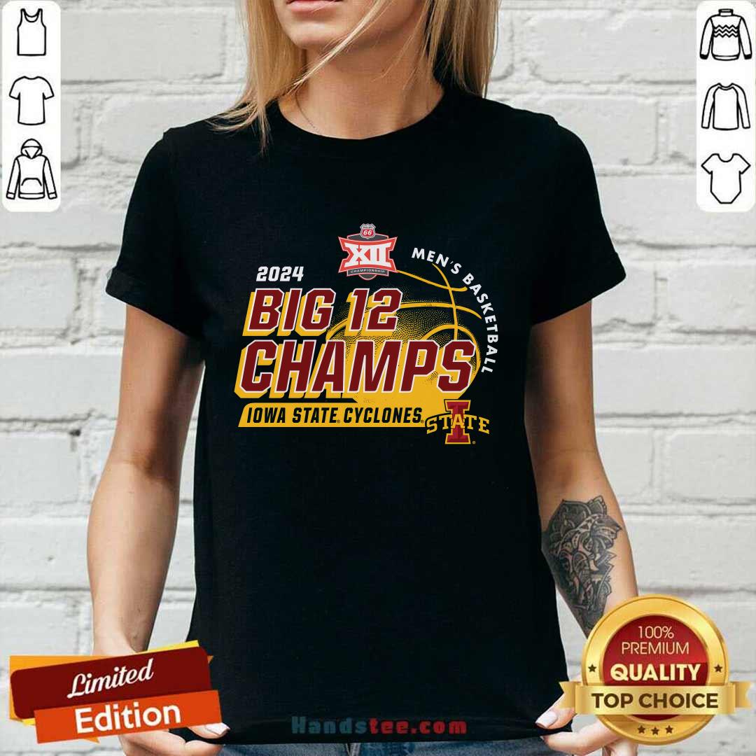 Cardinal Iowa State Cyclones 2024 Big 12 Men's Basketball Conference Tournament Champions Locker Room Ladies-tee