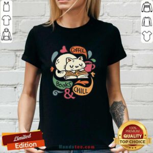 Funny Coffee Books And Chill Cat Ladies-tee