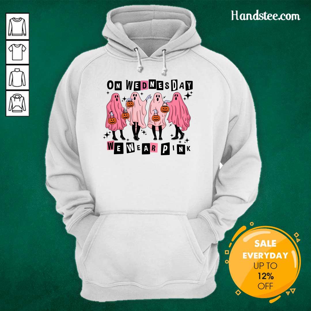 Hot Cute On Wednesday We Wear Pink Ghost Halloween Hoodie