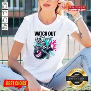 Top Cartoon Humorous Watch Out Skeleton Bomb V-neck