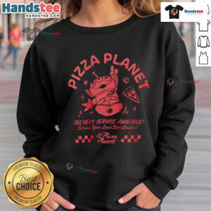 Disney Pixar Toy Story Pizza Planet sweatshirt featuring iconic delivery services design for fans and collectors.