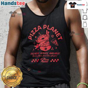 Disney Pixar Toy Story Pizza Planet delivery services tank top featuring vibrant graphics and playful design for fans.