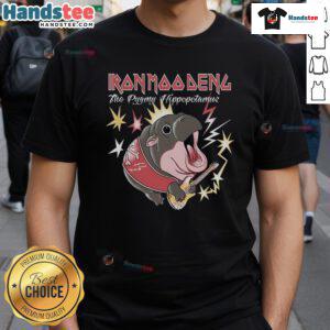Alt Text: Iron Moo Deng The Pygmy Hippopotamus T-Shirt featuring a cute hippo graphic on a vibrant background.