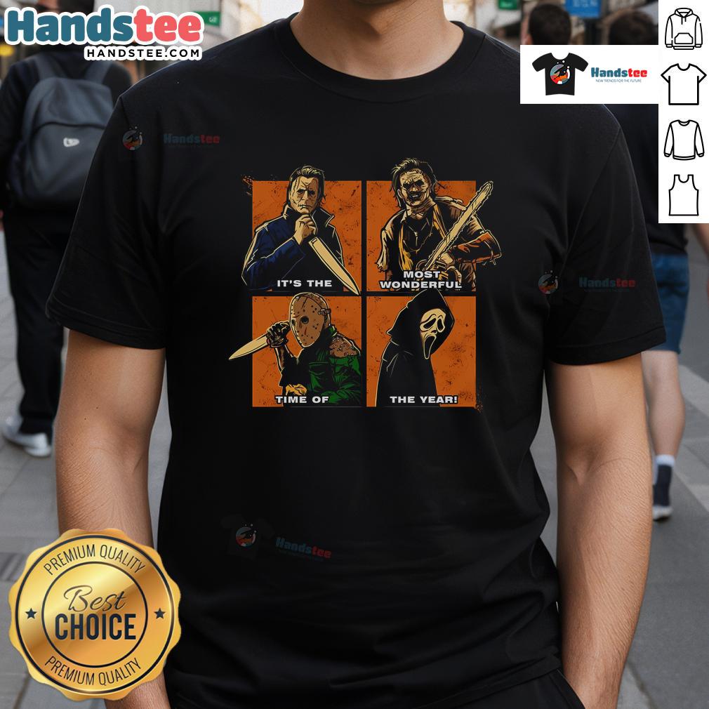 Stylish Halloween T-shirt featuring 'It's The Most Wonderful Time Of The Year' design, perfect for festive celebrations.