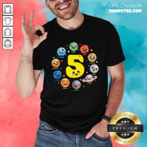 Official Cute Planets Three 5 Years Old 5th Birthday Boy And Girl T-Shirt