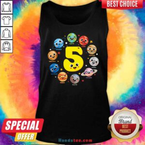 Official Cute Planets Three 5 Years Old 5th Birthday Boy And Girl Tank-top