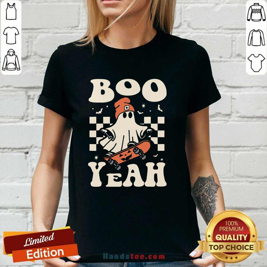 Official Halloween Ghost Boo Yeah Skateboard Ladies-tee