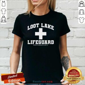 Pretty Look Lake Lifeguard Proudly Sponsored By Slurp Co Ladies-tee