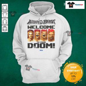 Awesome Altered Beast Welcome To Your Doom Sega video game hoodie featuring vibrant graphics and retro design.