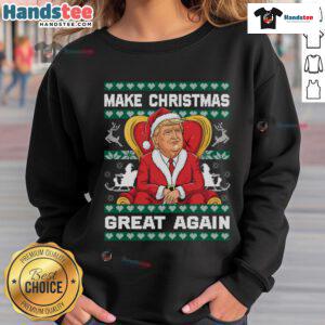 Alt Text: Awesome Trump Make Christmas Great Again Sweatshirt featuring festive design with Santa and patriotic colors.