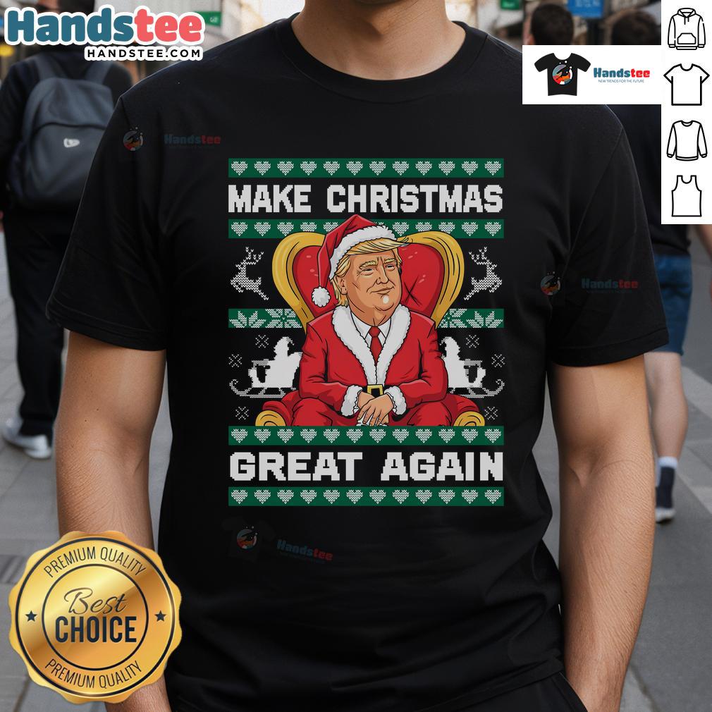 Alt Text: Awesome Trump Make Christmas Great Again T-Shirt featuring festive design, perfect for holiday celebrations and supporters.