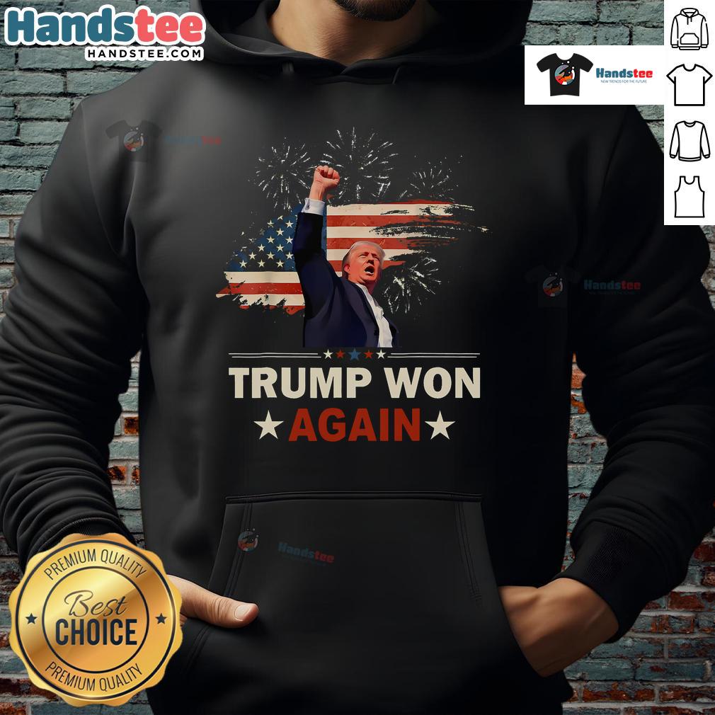 Awesome Trump Won Again 2024 Election hoodie featuring the American flag, perfect for supporters of the 47th President.