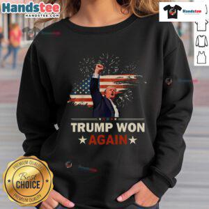 Alt Text: Awesome Trump Won Again 2024 Election sweatshirt featuring the American flag, celebrating the 47th President.