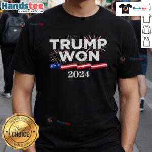 Alt Text: Awesome Trump Won Again 2024 T-Shirt featuring bold graphics and vibrant colors celebrating Trump's victory.
