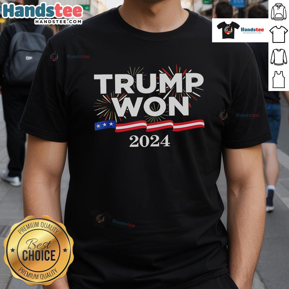 Alt Text: Awesome Trump Won Again 2024 T-Shirt featuring bold graphics and vibrant colors celebrating Trump's victory.