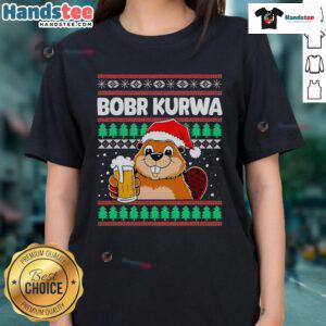Festive ladies' tee featuring a cute bobber design for Christmas beer lovers, perfect for holiday celebrations.