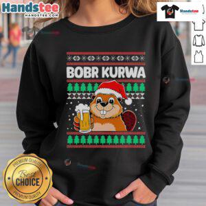 Adorable Christmas sweatshirt featuring a cute Bobr Kurwa Bober design with festive beer theme for the holiday season.