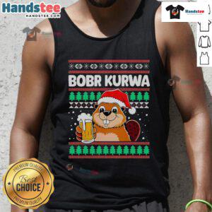 Funny Christmas beer tank top featuring a cute Bobr Kurwa design, perfect for holiday parties and festive celebrations.