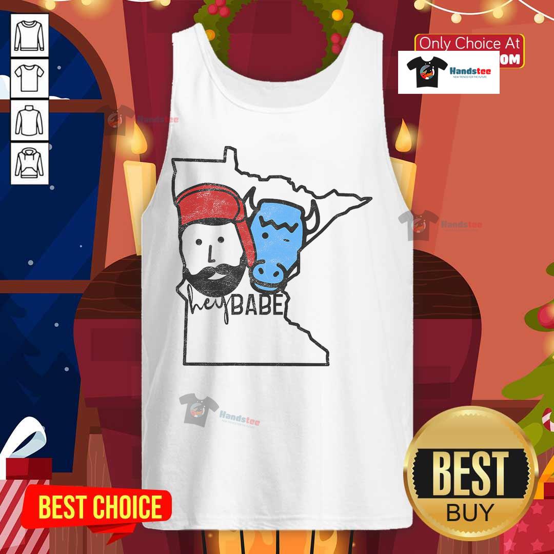 Cute Minnesota Babe wearing Paul Bunyan tank top, showcasing a fun and stylish look perfect for summer outings.