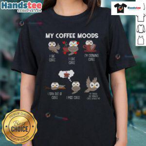 Cute owl graphic on a coffee-themed tee for owl lovers, perfect for ladies who enjoy cozy coffee moods.