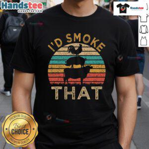 Funny BBQ 'I'd Smoke That' retro grilling t-shirt design featuring a sunset and barbecue graphics.