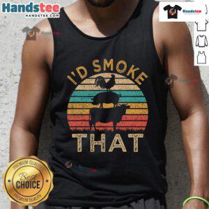 Funny BBQ ID with smoke and retro grilling design on a sunset tank top, perfect for summer barbecue lovers.