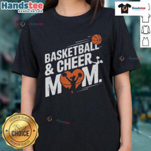 Funny Basketball and Cheer mom tee for ladies featuring a playful design perfect for sports enthusiasts.
