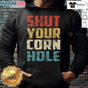Funny Bean Bag Toss Cookout hoodie featuring a retro Shut Your Cornhole design perfect for outdoor games and gatherings.