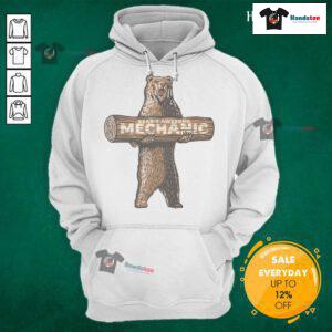 Funny Beary Awesome Mechanic Auto Repair Saying Hoodie featuring a playful bear graphic and automotive tools design.
