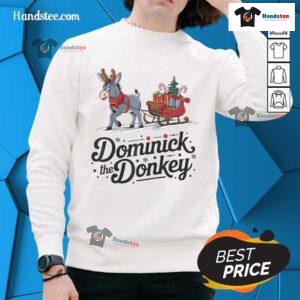 Alt Text: Funny Dominick the Donkey Christmas sleigh holiday sweatshirt featuring a festive design for the holiday season.