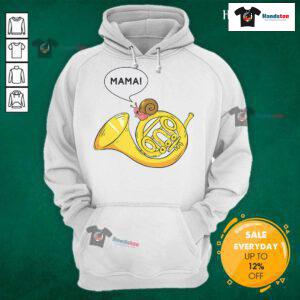 Funny French Horn Snail Mama Pun Hoodie featuring a whimsical snail design, perfect for humor and music lovers.