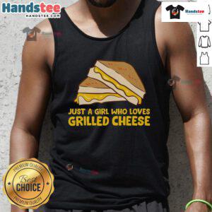 Funny grilled cheese tank top featuring 'Just a Girl Who Loves Grilled Cheese' design, perfect for cheese lovers.