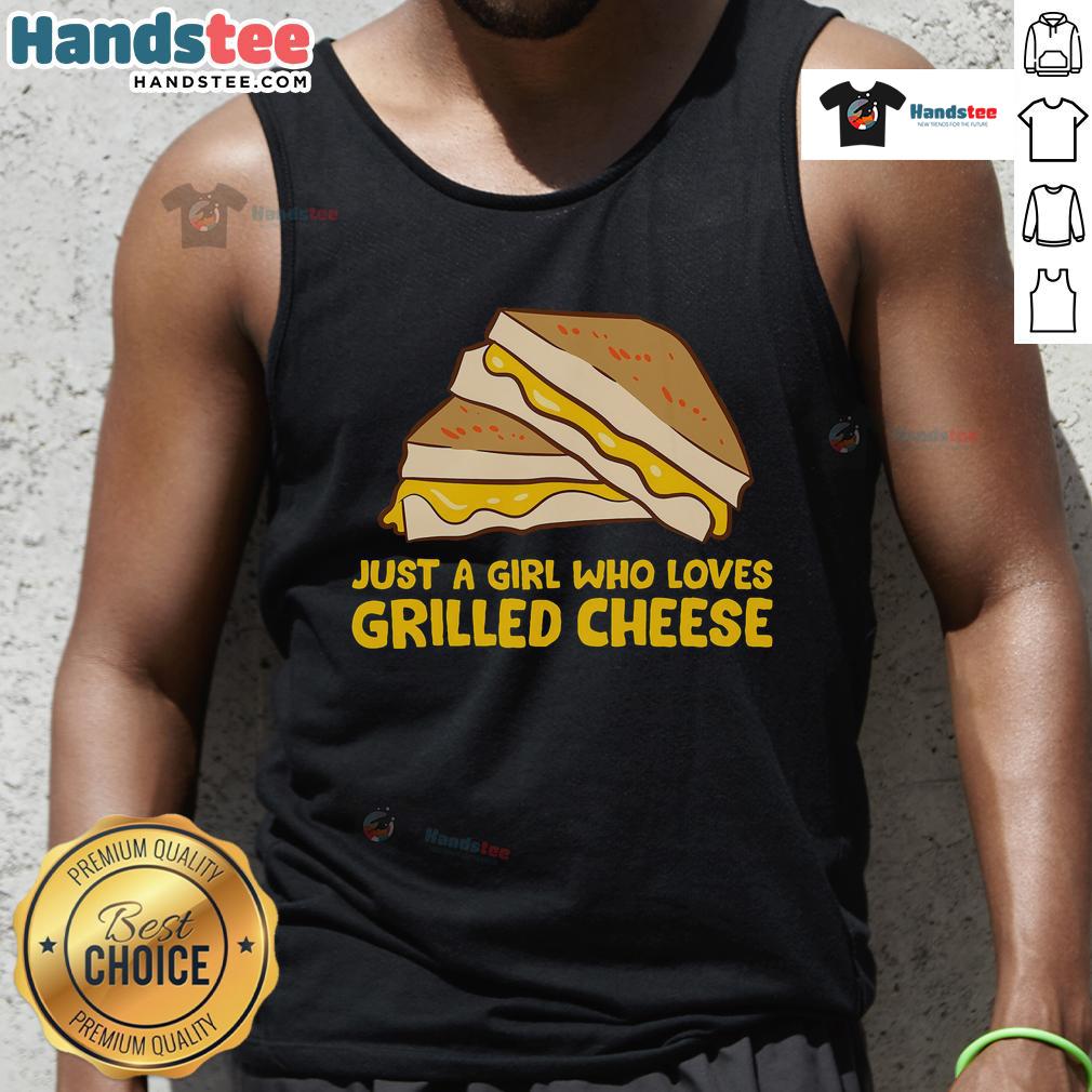 Funny grilled cheese tank top featuring 'Just a Girl Who Loves Grilled Cheese' design, perfect for cheese lovers.