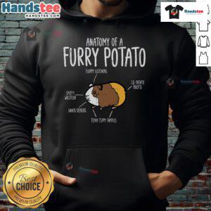 Funny Guinea Pig anatomy graphic on a cozy 'Furry Potato' cavy hoodie, perfect for pet lovers and humor enthusiasts.