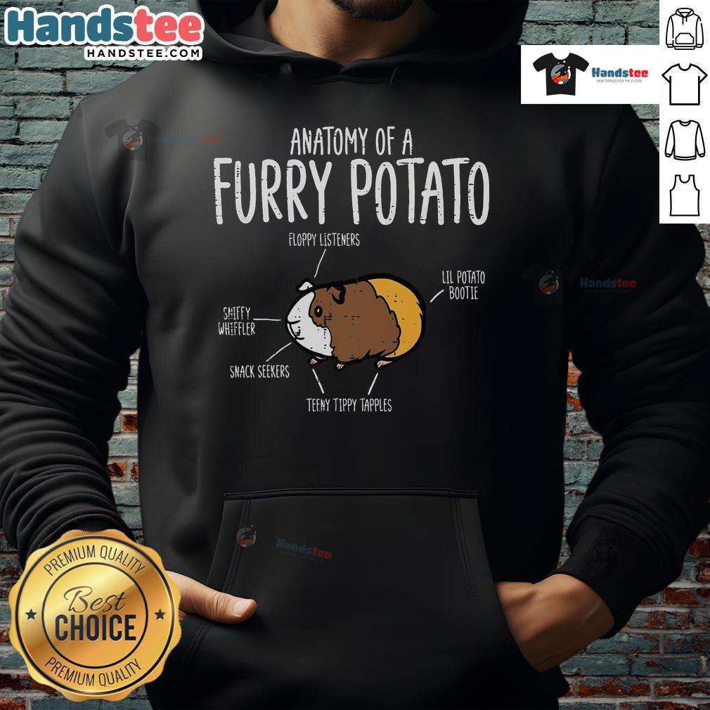 Funny Guinea Pig anatomy graphic on a cozy 'Furry Potato' cavy hoodie, perfect for pet lovers and humor enthusiasts.