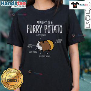 Funny guinea pig anatomy graphic on a ladies tee, featuring a cute furry potato cavy design.