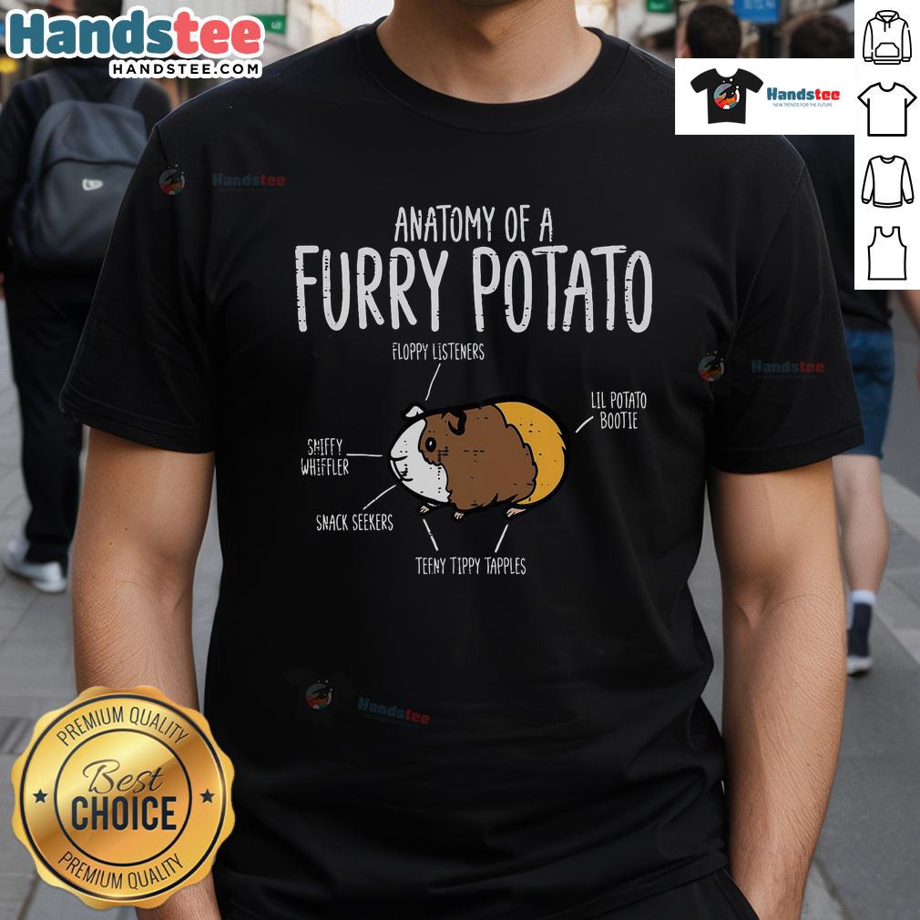 Funny Guinea Pig Anatomy graphic on a Furry Potato Cavy T-Shirt, showcasing cute illustrations and playful design.
