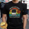 Funny Involuntary Tech Support Retro Sunset T-Shirt featuring a vibrant sunset design and humorous tech support theme.