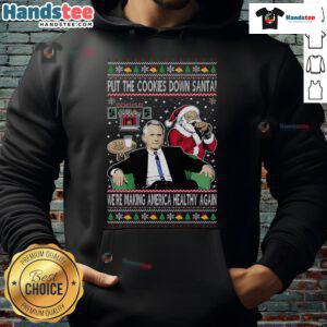 Alt Text: Funny 'Put the Cookies Down Santa' hoodie promoting a healthy lifestyle for Christmas, perfect for holiday cheer.