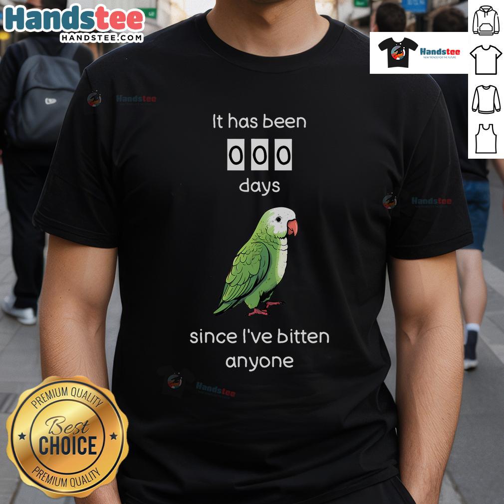 Funny Quaker Biting Quaker Parrot T-Shirt design featuring a playful parrot illustration and vibrant colors.