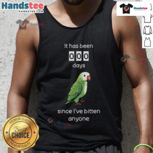 Funny Quaker parrot wearing a tank top, playfully biting on the fabric with a cheeky expression. Perfect for parrot lovers!