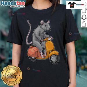 Funny Rat Scooter Ladies Tee featuring a playful rat riding a scooter, perfect for casual wear and animal lovers.