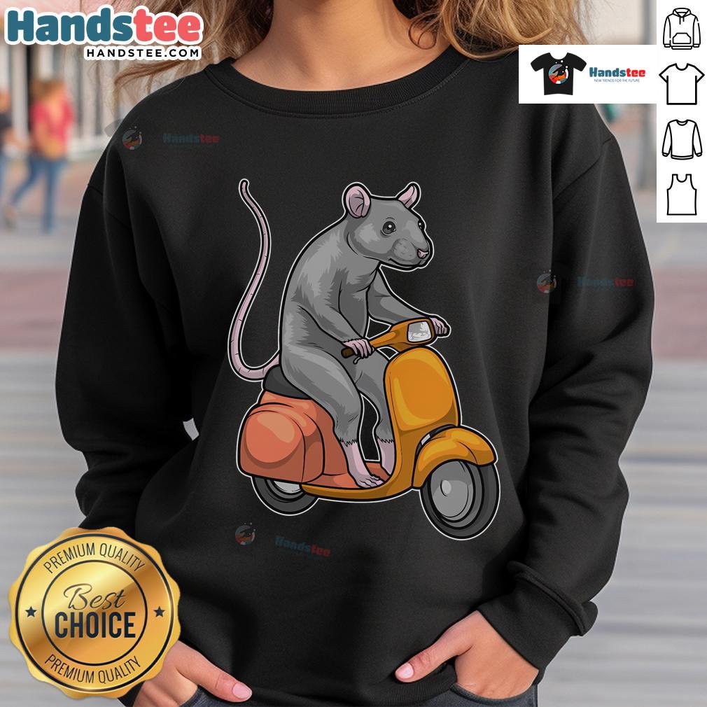 Funny rat on a scooter graphic sweatshirt, perfect for animal lovers and quirky fashion enthusiasts.