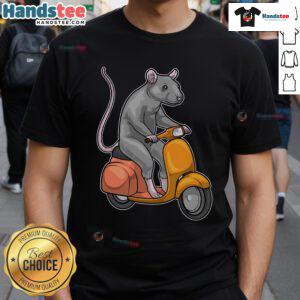 Funny Rat Scooter T-Shirt featuring a cartoon rat riding a scooter, perfect for animal lovers and humor enthusiasts.