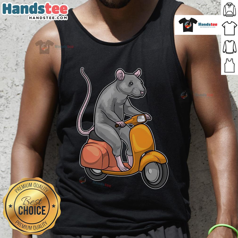 Funny rat riding a scooter on a colorful tank top design, perfect for animal lovers and quirky fashion enthusiasts.