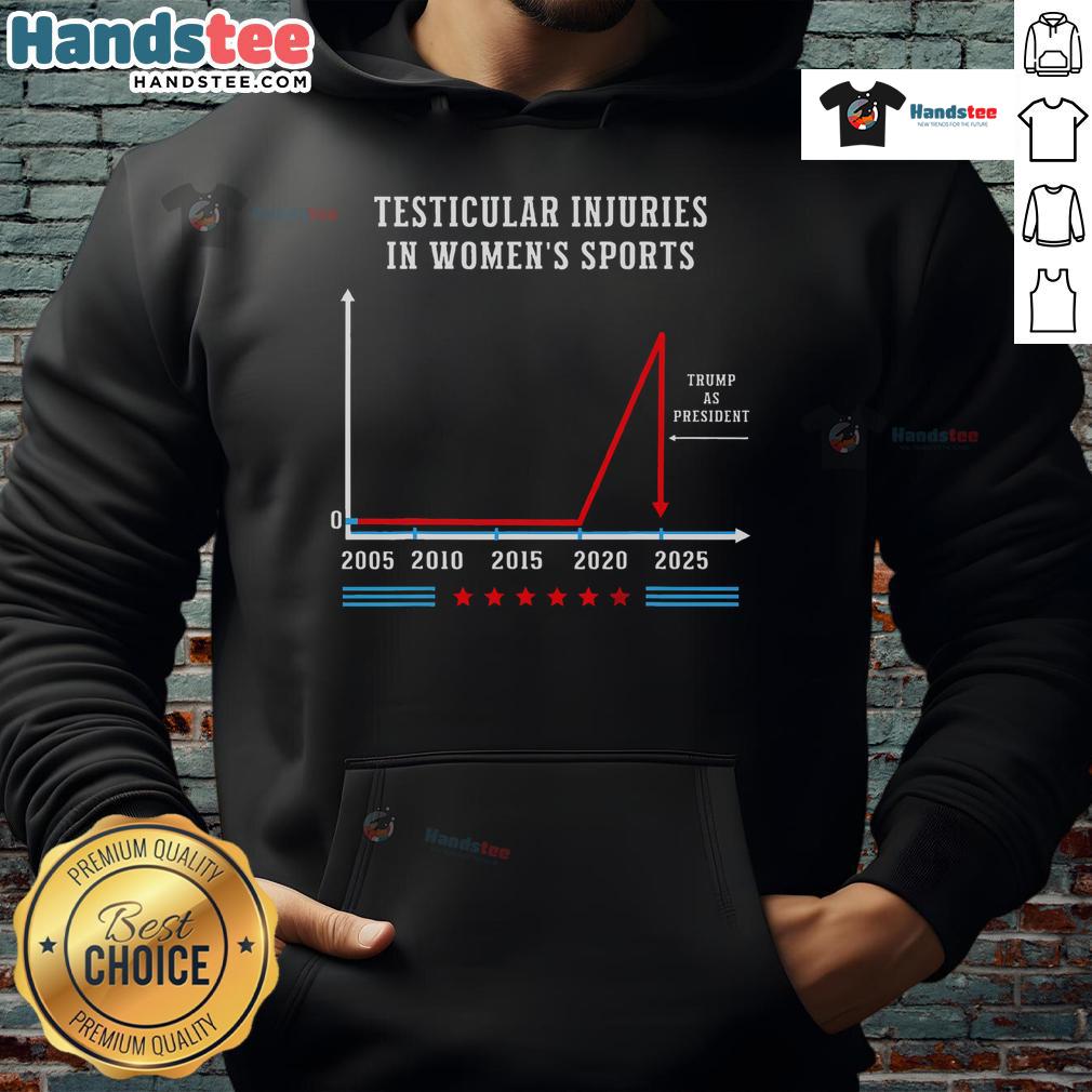 Funny testicular injuries in sports illustrated on a humorous Trump hoodie design, showcasing sports mishaps.